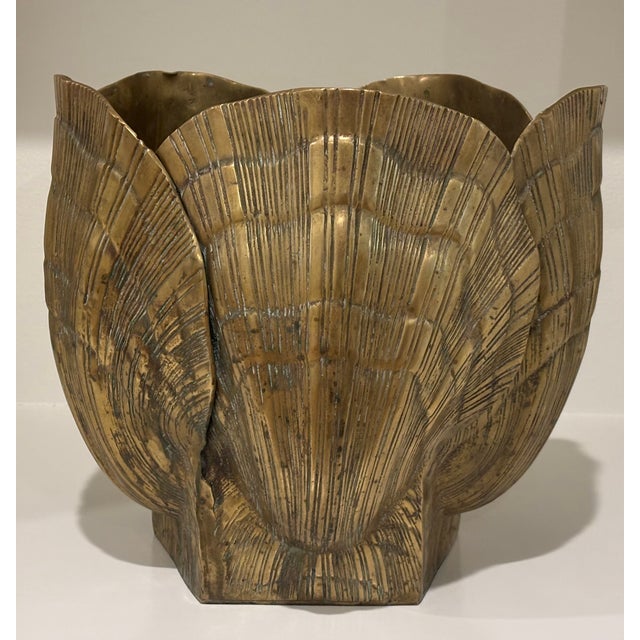 Large Scale Vintage Palm Beach Style Brass Seashell Planter For Sale - Image 9 of 15