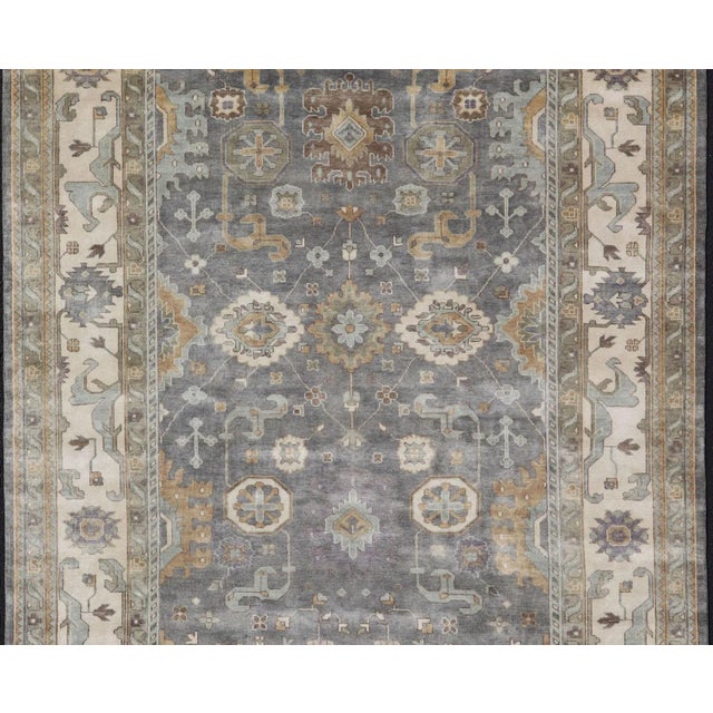 Indian Indian Wool Floral Oushak Area Rug Hand-Knotted in Earthy Tones For Sale - Image 3 of 13