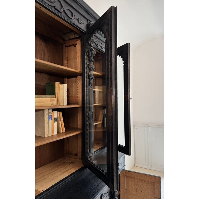 Large Antique Ebonised Oak Bookcase, 1890s For Sale - Image 9 of 18