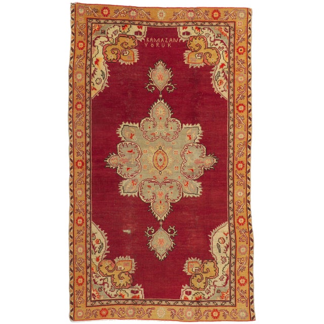 Mid 20th Century Vintage Turkish Oushak Rug, 04'10 X 08'03 For Sale - Image 10 of 10