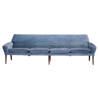 Four-Seater Sofa in Blue Velvet by N.A. Jørgensens for Bramin Møbler, 1980s For Sale
