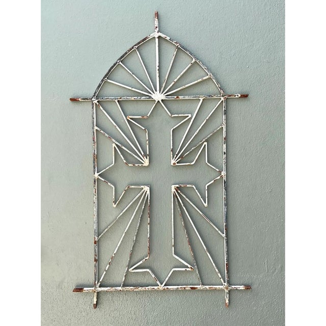 Early 20th Century Vintage Architectural Element Metal Cross Window Grate For Sale - Image 5 of 12