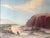 A striking American Southwestern landscape painting depicting an expansive desert vista with towering red rock formations,...