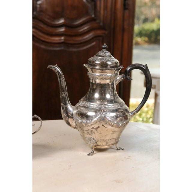 1930s Danish 1930s Johannes Siggaard Three-Piece Silver Coffee Set with Ebony Handle - Set of 3 For Sale - Image 5 of 12