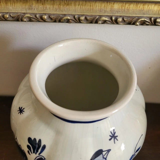 Mid-Century Modern Vintage Delft Holland Hand Painted Blue Vase For Sale - Image 3 of 5