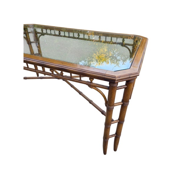 Petite Thomasville Vintage Faux Bamboo Glass Top Dining Table Hollywood Regency For Sale - Image 10 of 18