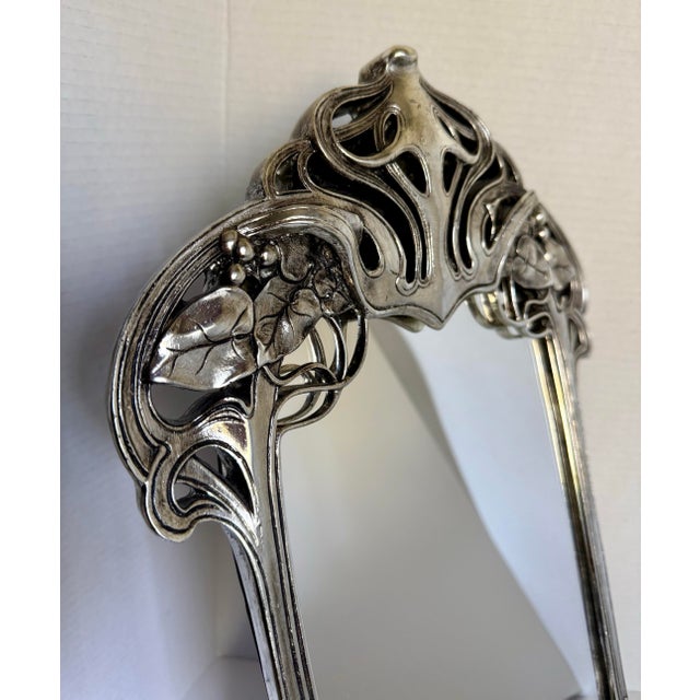 WMF Württembergische Metallwarenfabrik Vintage Art Nouveau Style Figural Lady Silver Finish Table or Wall Mirror For Sale - Image 4 of 12