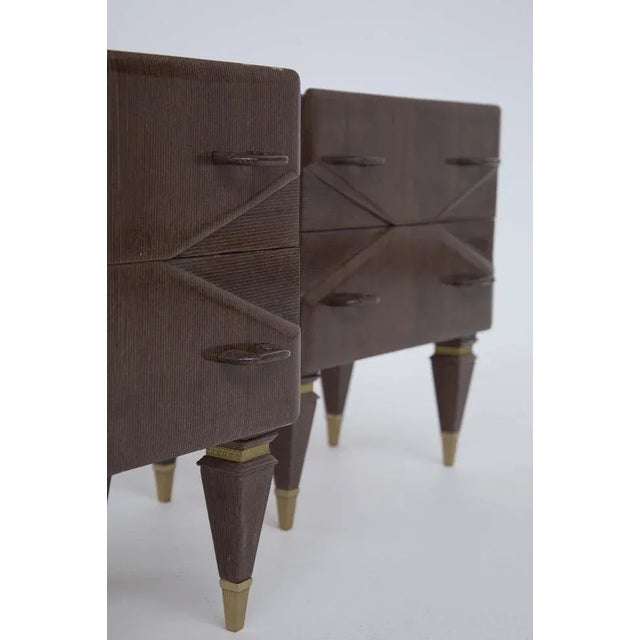 Mid-Century Italian Nightstands in Wood and Blue Glass, Set of 2 For Sale - Image 6 of 9