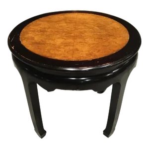 Century Ebonized Pagoda End Table With Chinese Horse Leg & Burl Inlay Chin-Hua Collection