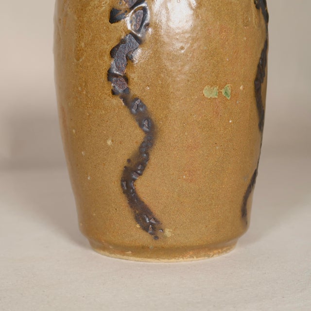 Organic Wheel Thrown Wood-Fired Stoneware Vase With Snake-Like Raised Surface Lines For Sale - Image 13 of 15