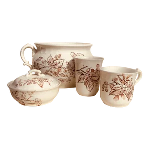 Early American Blackberry Transferware Gentleman's Shaving Set, Complete 4-Piece, C. 1810-1820