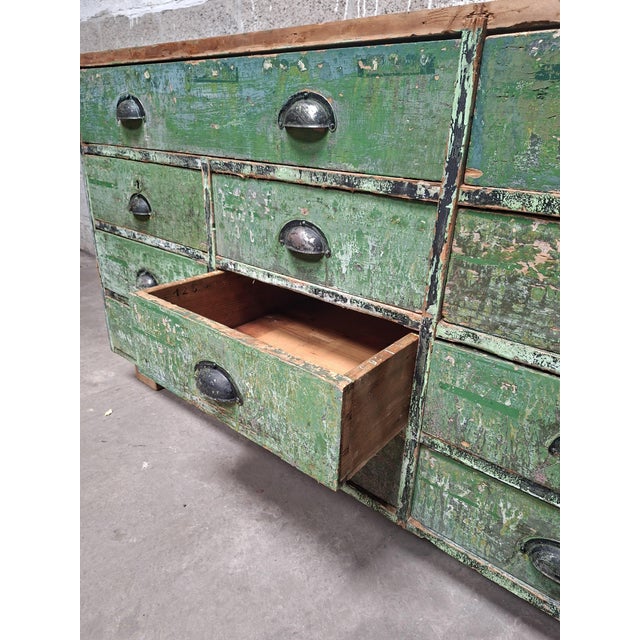 Wood Industrial Green Wooden Drawer Cabinet For Sale - Image 7 of 10