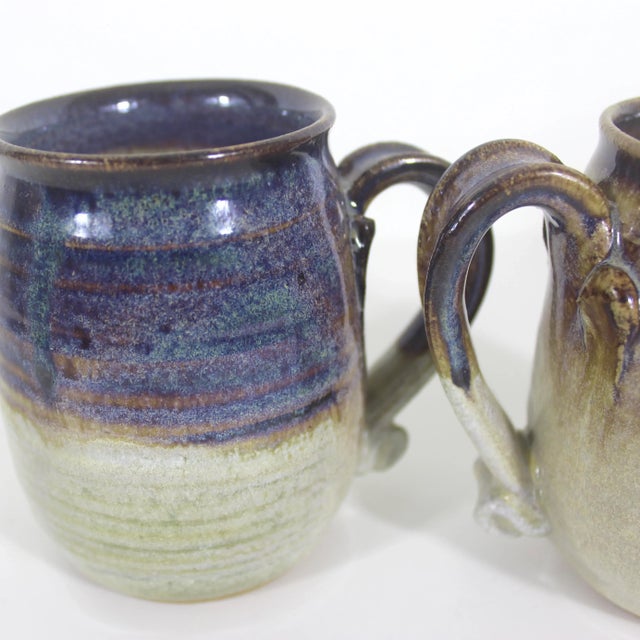 Purple Vintage Studio Pottery Mugs Signed- A Pair For Sale - Image 8 of 10