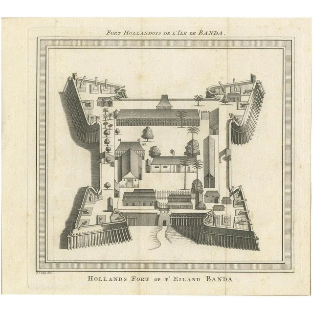 Jacob van der Schley, Voc Fort Nassau at Banda of the Spice Islands, Bird's-Eye View, Engraving, 1740 For Sale - Image 10 of 10