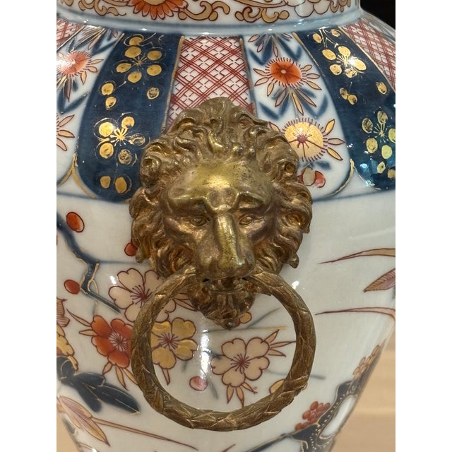 Metal 19th Century Japanese Arita Porcelain Vase & Gilt Bronze Lion Head Table Lamp For Sale - Image 7 of 16