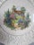 Beautiful Embossed Cake Plate with Cottage Scene and green trim. Made in Czechoslovakia 11"D x .25"H
