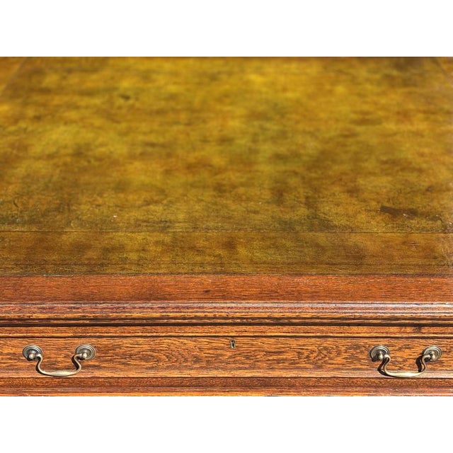 Large Antique Oak Pedestal Partners Desk, 1880 For Sale - Image 12 of 13