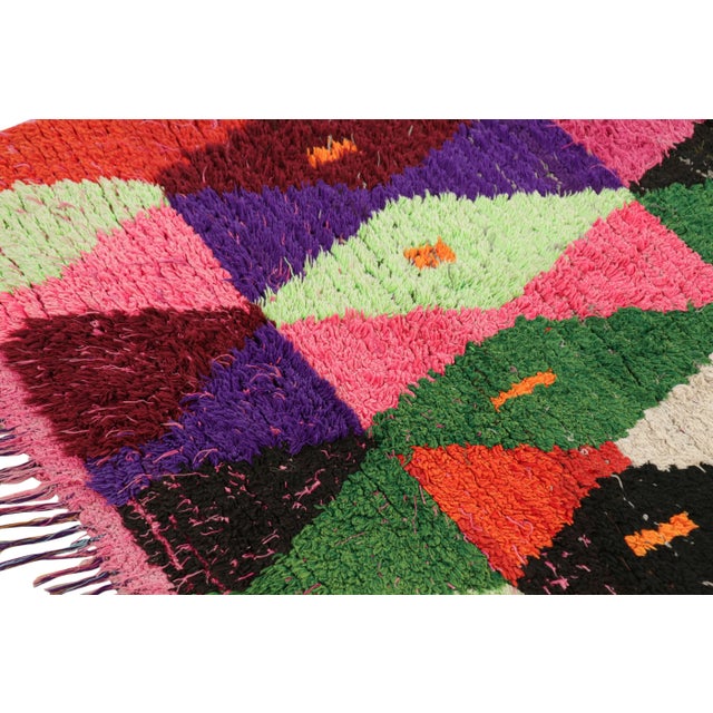 Textile Vintage Moroccan Runner Rug With Polychromatic Diamond Patterns | Rug & Kilim For Sale - Image 7 of 8