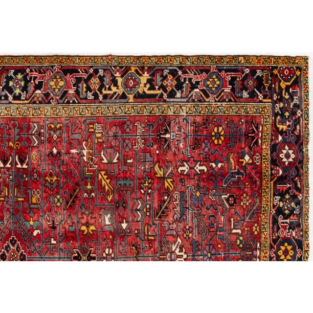 Persian 1960s Vintage Heriz Red Handmade All-Over Wool Rug For Sale - Image 3 of 7