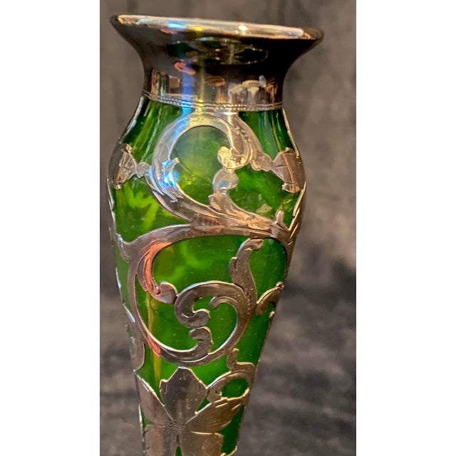 Green Antique Loetz Sterling Art Nouveau Green Glass Vase For Sale - Image 8 of 9