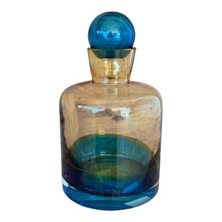 Vintage Waterford Art Glass Decanter by Gerard Treacy – Blue & Amber Gradient For Sale