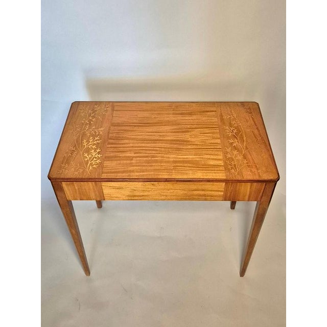 Scandinavian Modern Side Table with Intarsia Decor attributed to Carl Malmsten, 1940 For Sale - Image 3 of 9