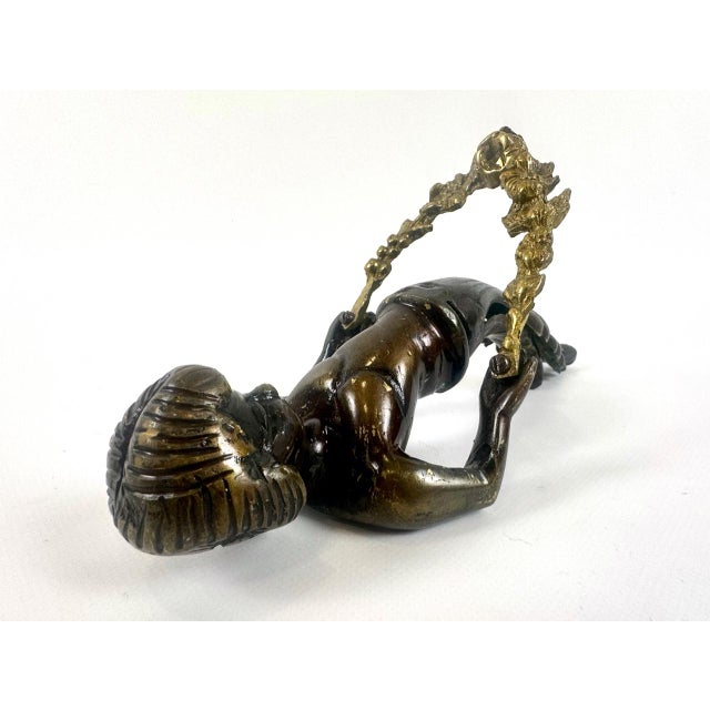 Large Antique Bronze Cherub Door Pull Handle For Sale - Image 3 of 18