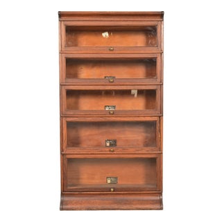 Antique Mission Oak Arts & Crafts Viking Five-Stack Barrister Bookcase, Circa 1900 For Sale