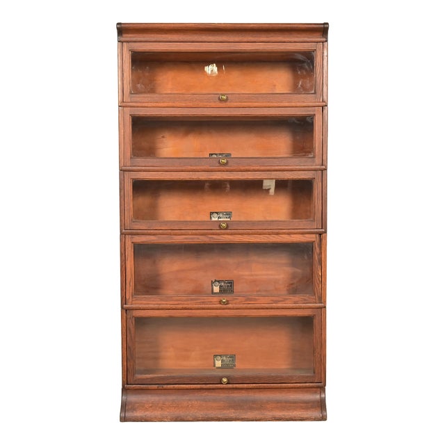 Antique Mission Oak Arts & Crafts Viking Five-Stack Barrister Bookcase, Circa 1900 For Sale