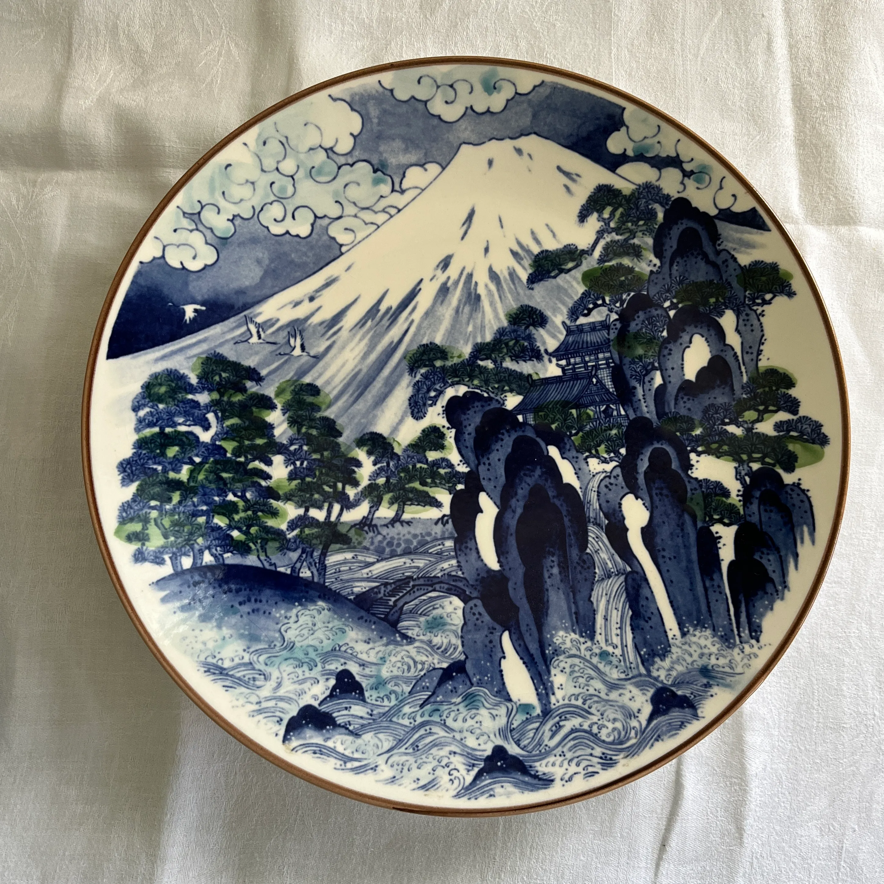 Sun Ceramics Japanese Blue and White Mountain Design Platter