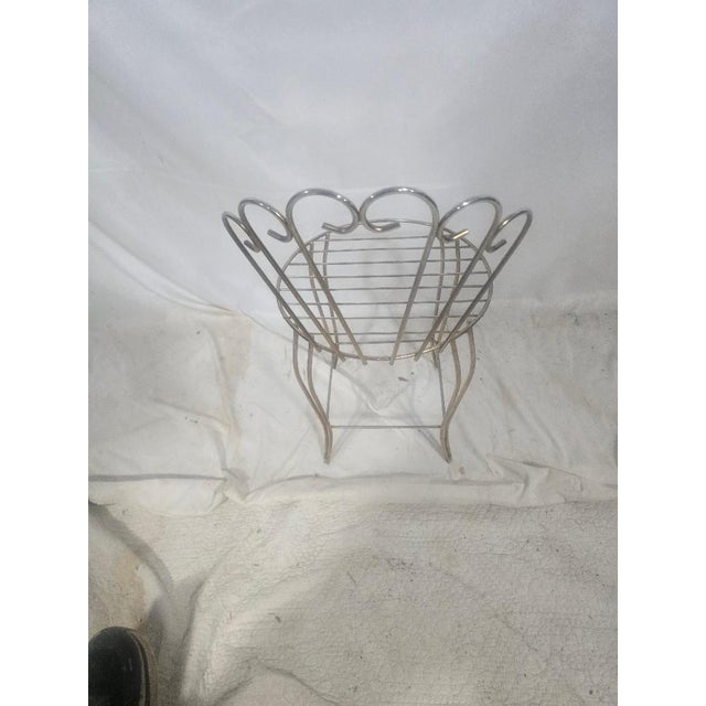 Vintage Hollywood Regency Gold-Tone Scroll Back Vanity Chair With White Bouclé Cushion For Sale - Image 4 of 6