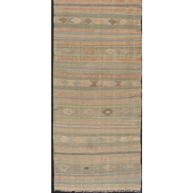 Measures: 2'8 x 10'9 Geometric Embroidered vintage Turkish flat-weave runner in warm tones. Keivan Woven Arts / rug TU-...