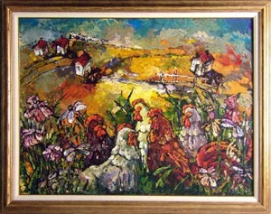 Maya Eventov "Untitled" Rooster Original Acrylic on Canvas H.Signed