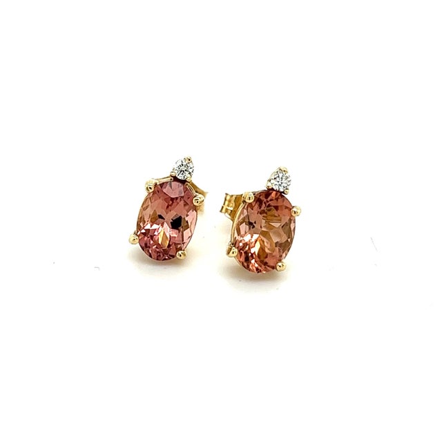 Metal Natural Tourmaline Diamond Stud Earrings 14k Y Gold 1.76 TCW Certified For Sale - Image 7 of 7