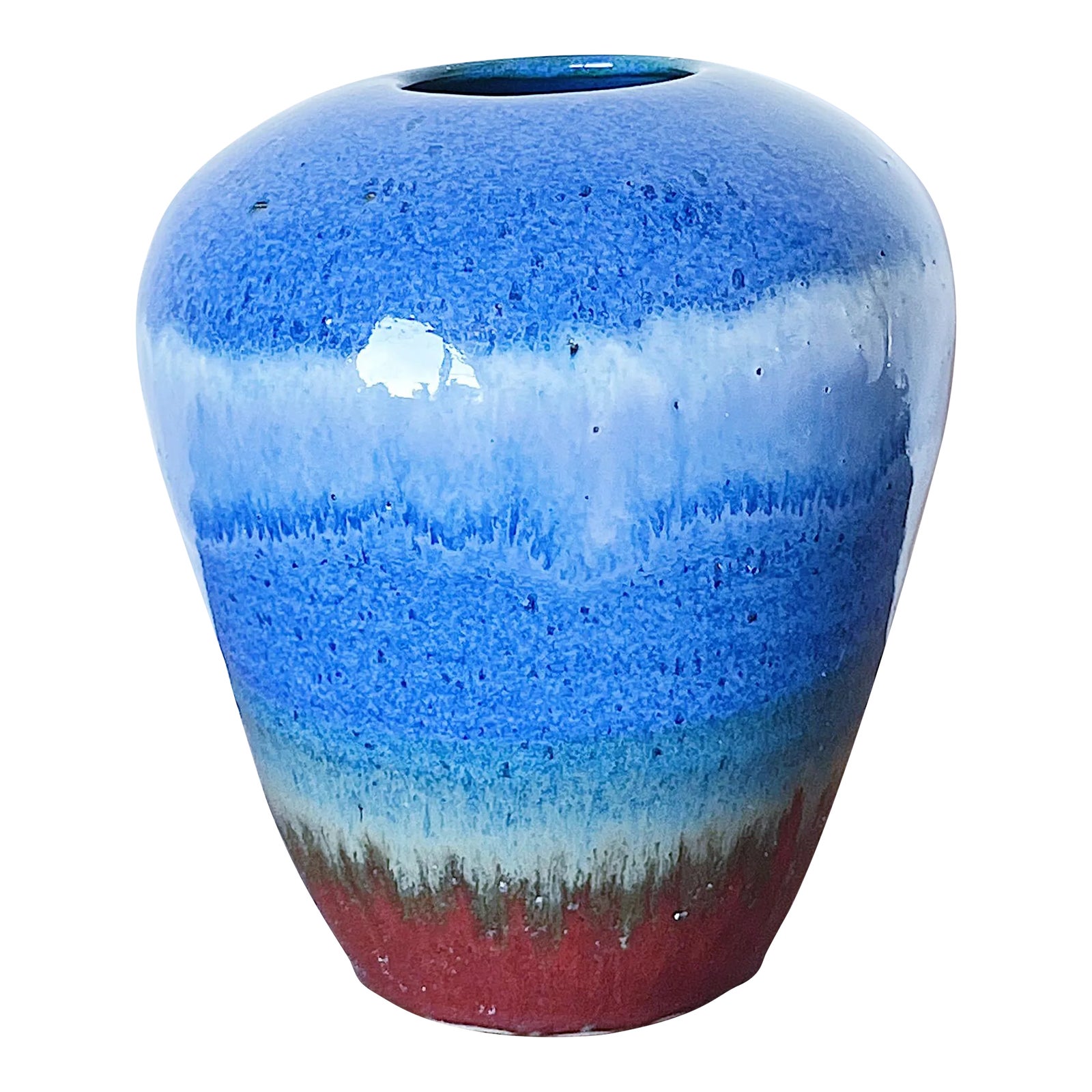 Vintage Hand Thrown Studio Pottery Vase in Blue and Red, Signed | Chairish