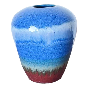 Vintage Hand Thrown Studio Pottery Vase in Blue and Red, Signed