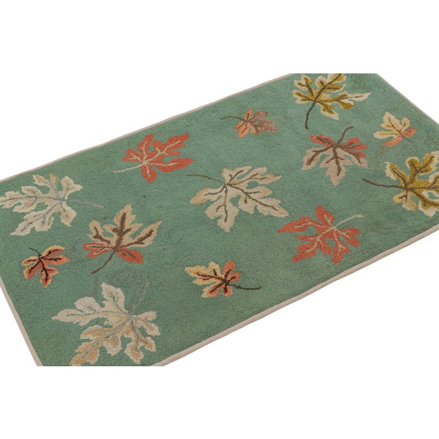 Traditional Antique Hooked Rug in Seafoam With Leaf Floral Patterns, From Rug & Kilim For Sale - Image 3 of 7