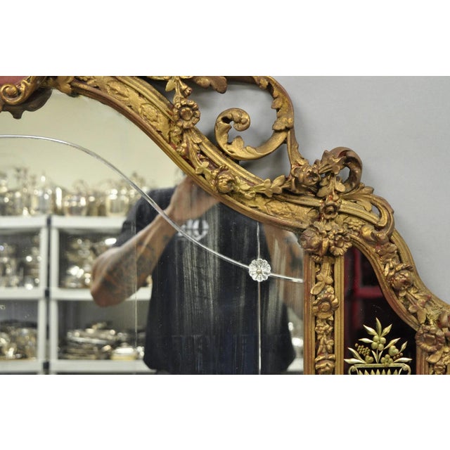 Antique French Neoclassical Baroque Gold Gilt Gesso Red Glass Frame Wall Mirror For Sale - Image 17 of 18