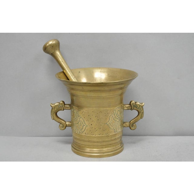 Vintage Primitive Solid Brass Mortar & Pestle Apothecary Medicine Herb Grinder For Sale - Image 13 of 13