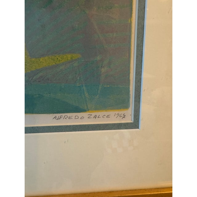 Teal 1960s Alfred Salve Signed Block Print For Sale - Image 8 of 9