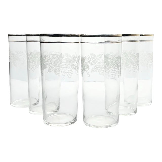 1950s Vintage Bartlett Collins 6 Grape Design Highball Tumbler Glasses For Sale