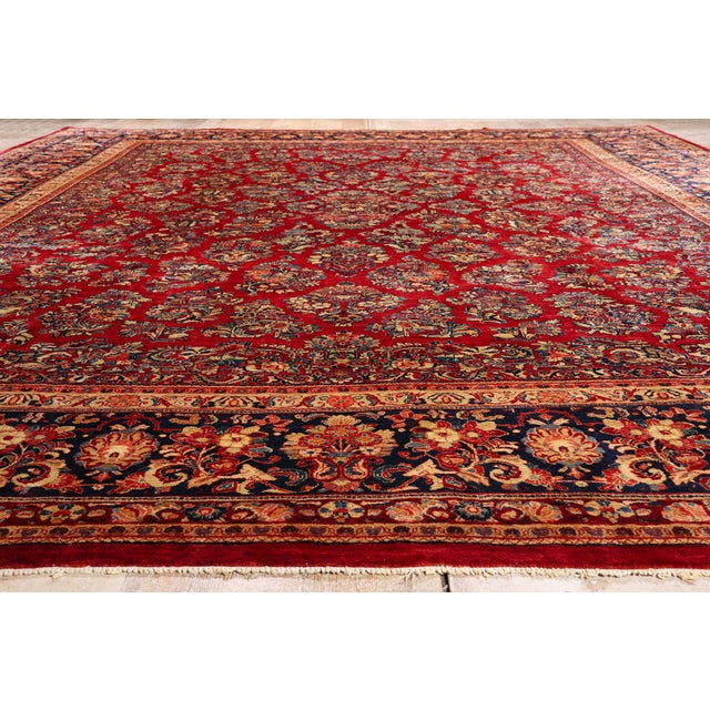Red Antique Persian Sarouk Rug, 13'08 X 17'02 For Sale - Image 9 of 10