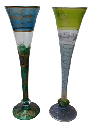 Hand-Painted Glasses, 1980s, Set of 2