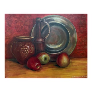 Kateryna Perederiy Still Life Apple Original Painting Acrylic on Canvas For Sale