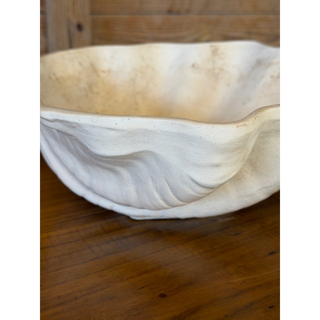 Vintage American Glazed Pottery Large White Clamshell Centerpiece Bowl For Sale - Image 4 of 12