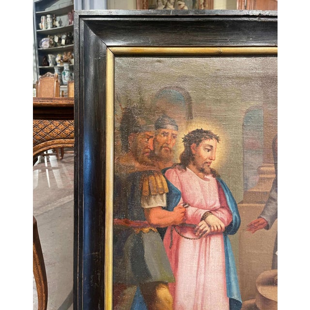 French 18th Century French Oil on Canvas Painting "First Station of the Cross" For Sale - Image 3 of 9