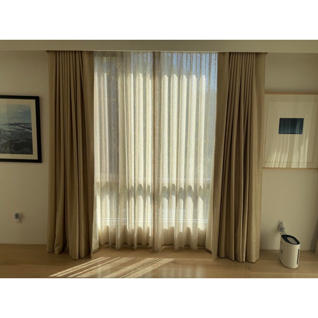 Designed by Jake Arnold. Beautiful custom India Silk, 80 percent fullness ripple fold silk drapes with Ivory black out...