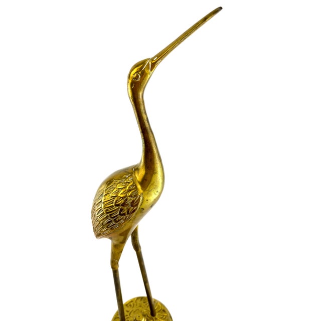 Vintage Mid Century Tall 19-Inch Brass Crane Sculptures, Set of 3 For Sale - Image 10 of 12
