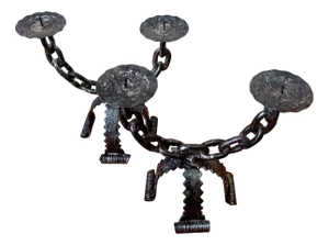 Wrought Iron Chain Candlesticks, Spain, 1970s, Set of 2