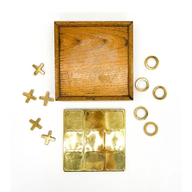 Mid-Century Modern Brass Tic-Tac-Toe Game Set in Wood Box – Hollywood Regency / Desk Accessory For Sale - Image 9 of 13